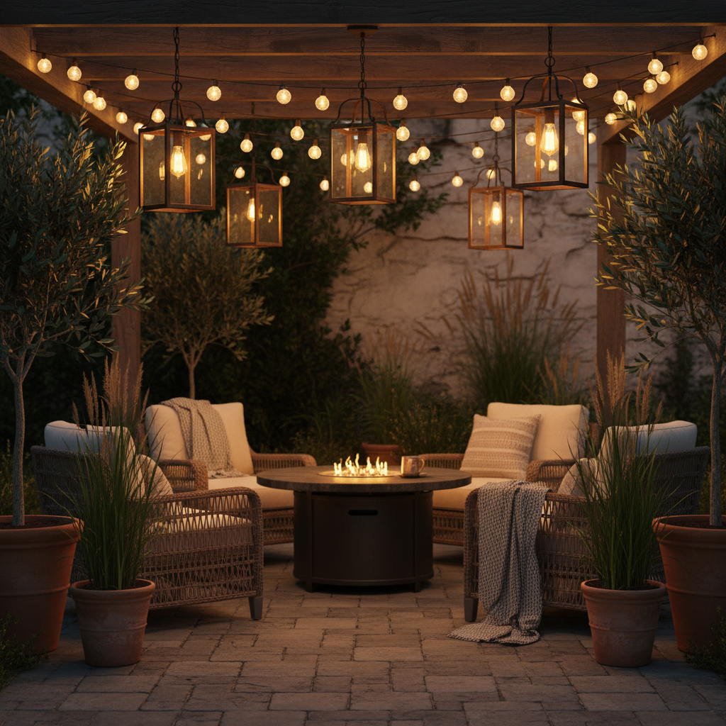 Outdoor Lanterns and String Lights